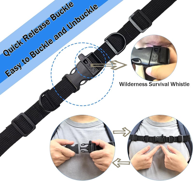 Keromtein 2 PCS Backpack Chest Strap Add on, Adjustable Sternum Straps for Backpacks and Schoolbag, Heavy Duty Backpack Waist Strap Chest Belt with Whistle Quick Release Buckle and Slide Lock for Hiking Jogging - Image 5